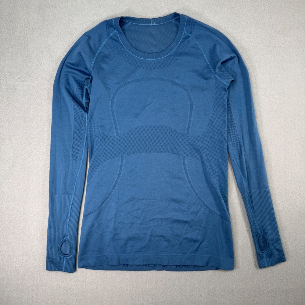 Lululemon Run Swiftly Tech Long Sleeve Shirt Women's 10 Blue Thumbholes